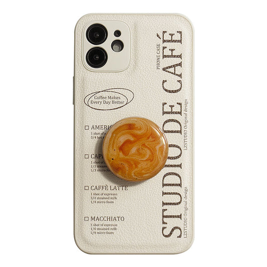 スタイリッシュコーヒーテーマエアバッグ式スタンド付きPUスマホケース