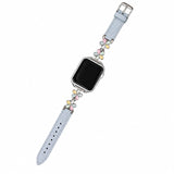 ブルーグレーのフラワーメタル レザー調 Apple Watchバンド
