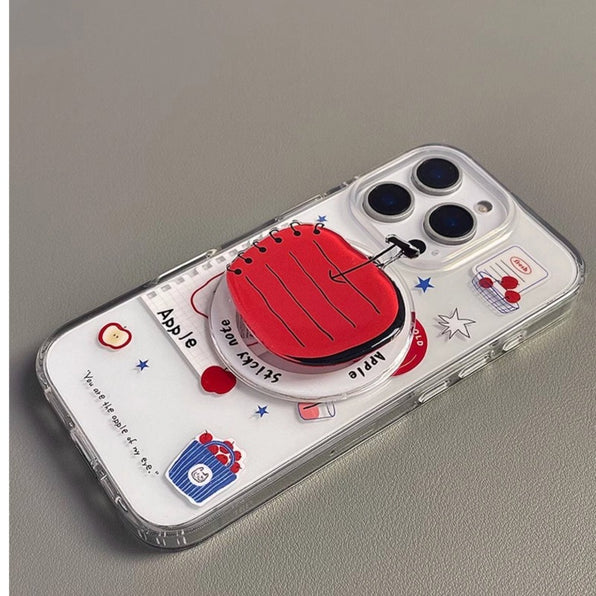 Apple Pattern iPhone Clear Case + Grip Set | Social Media Sticker Design MagSafe Compatible