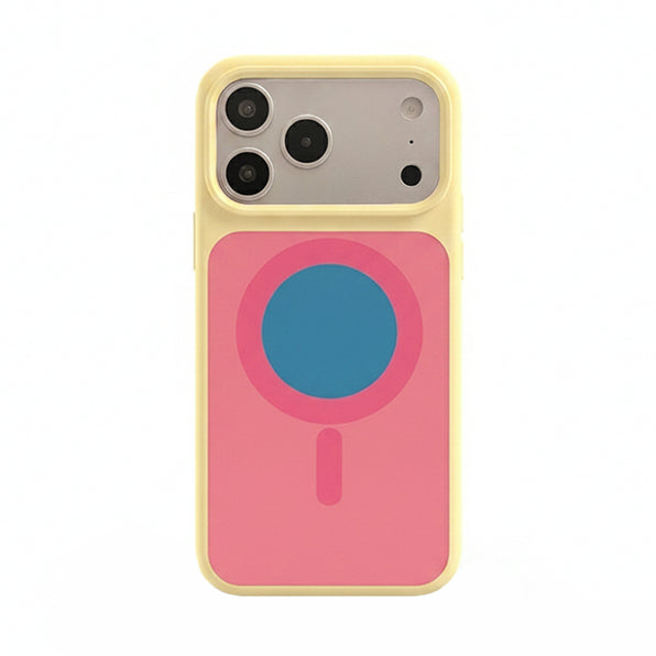 イエロー×ピーチピンク バイカラーiPhoneケース 液状シリコン