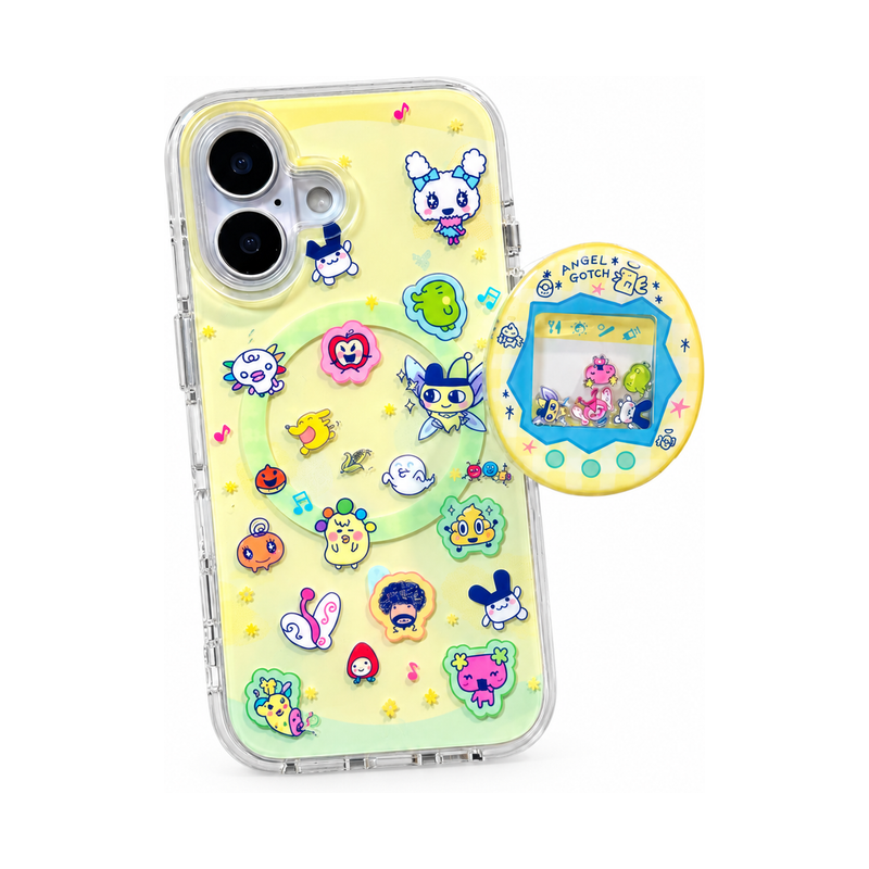 レトロペット柄iPhoneケース シェイカーグリップ付き 白背景商品画像