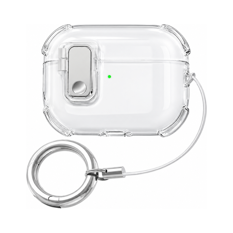 クリアロック+リング(2点セット)のAirPodsケース、実物の柄と付属品の参考画像