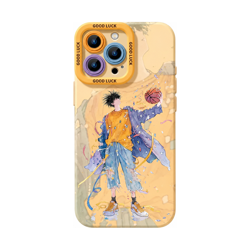 ベージュバスケット(単品)の人物アート シリコン iPhoneケース、実物の柄と付属品の参考画像