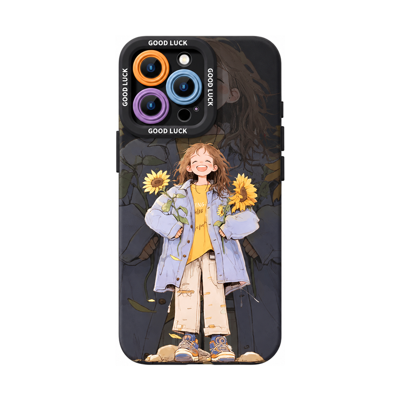 ブラックブーケ(単品)の人物アート シリコン iPhoneケース、実物の柄と付属品の参考画像