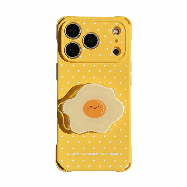 iPhone case, fried egg pattern, with stand and chain