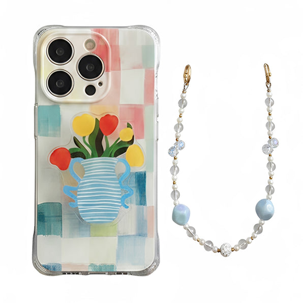 iPhone Case Watercolor Floral Base Stand Chain