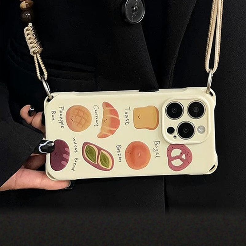 パン柄iPhoneケースと長さ調整できるショルダーストラップの2点セット