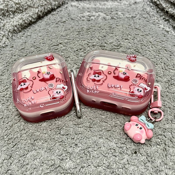 AirPods ケース まんまるピンクキャラ 星モチーフ 半透明 2個並び チャーム付き Pro第3世代対応