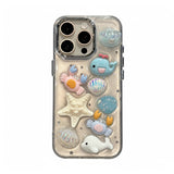マリン シーアニマル 海の生き物 iPhone ケース 立体デコレーション クジラ カニ ヒトデ 貝殻 キラキラ パステル TPU かわいい 女子