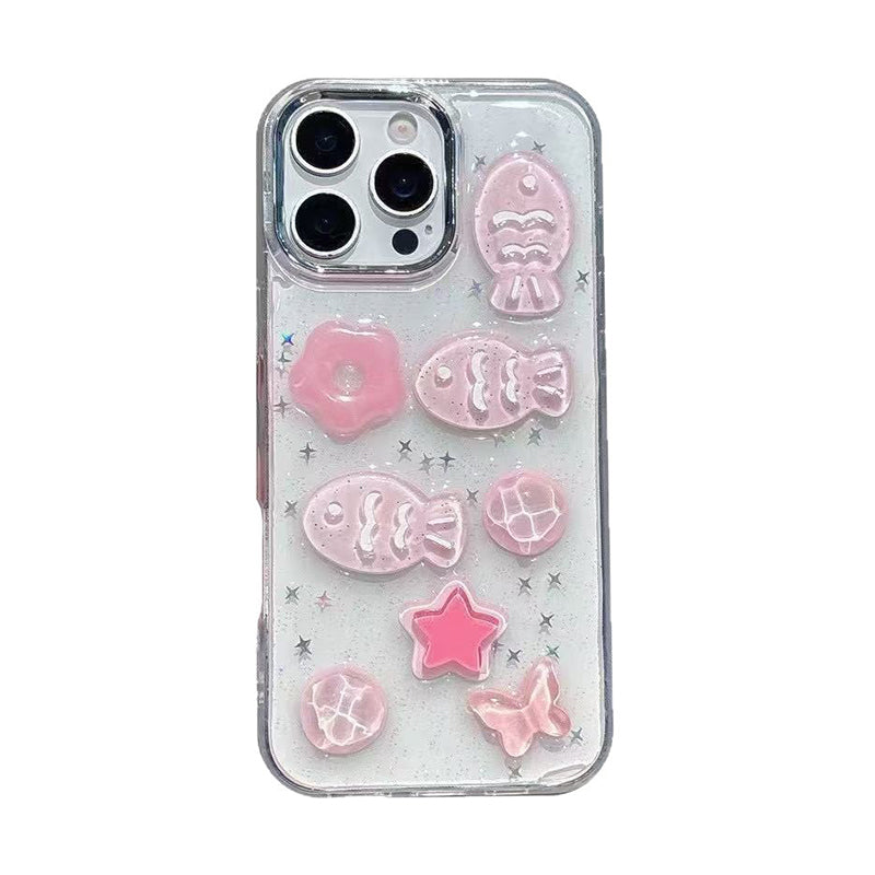 ピンク スイーツ デコレーション 立体 たい焼き 星 ドーナツ iPhone ケース エポキシレジン キラキラ TPU かわいい 女子 乙女