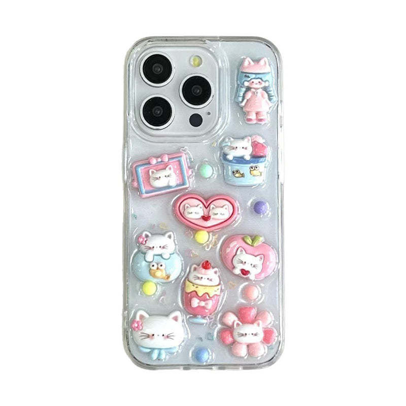 猫 ネコ キャラクター カラフル デコレーション iPhone ケース 立体エポキシレジン キラキラ TPU かわいい 女子 おしゃれ