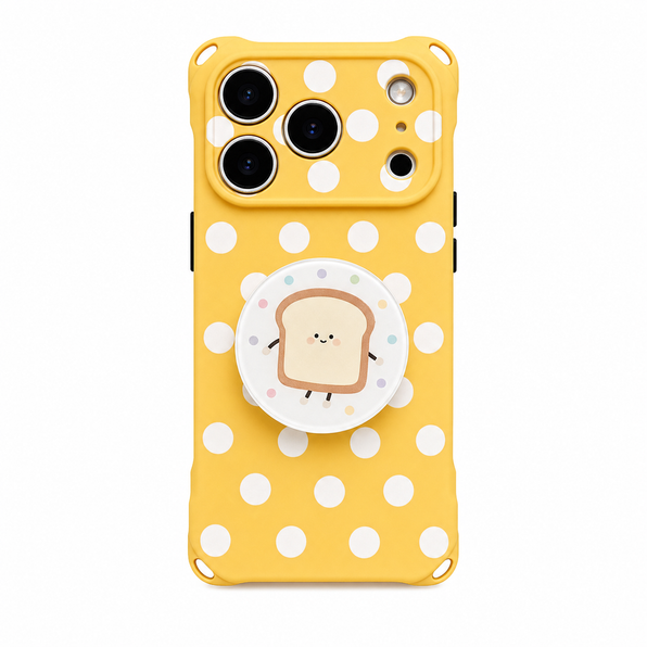 Cute polka dot toast motif iPhone case with stand and shoulder strap
