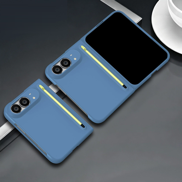 ブルー・ケース一体型保護フィルム・ペン付きのiPhone Duoケース