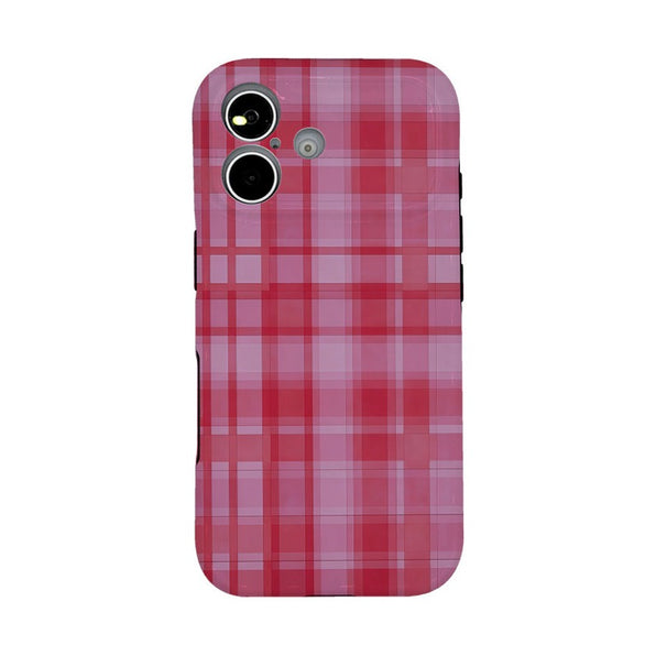 チェック柄 iPhoneケース 韓国 ローズピンク メイン(白底)