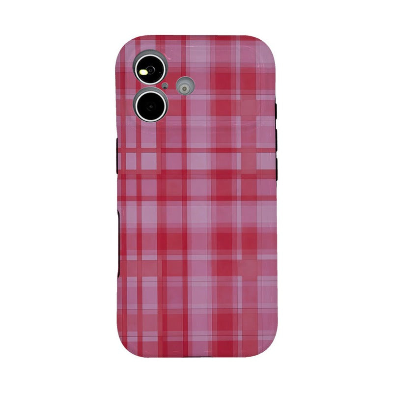 チェック柄 iPhoneケース 韓国 ローズピンク メイン(白底)