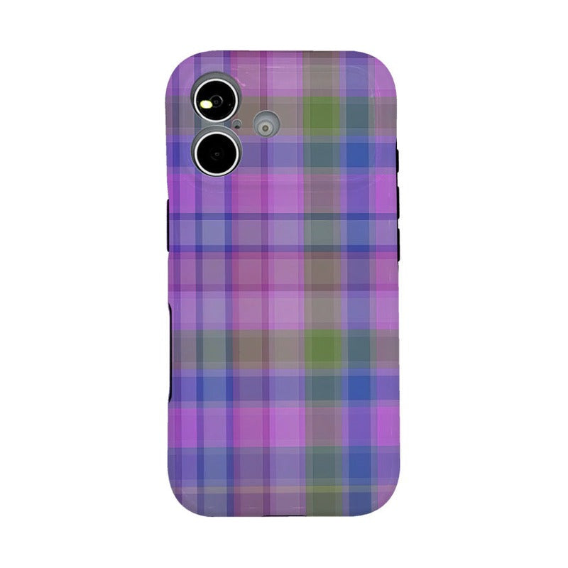 チェック柄 iPhoneケース 韓国 くすみパープル メイン(白底)