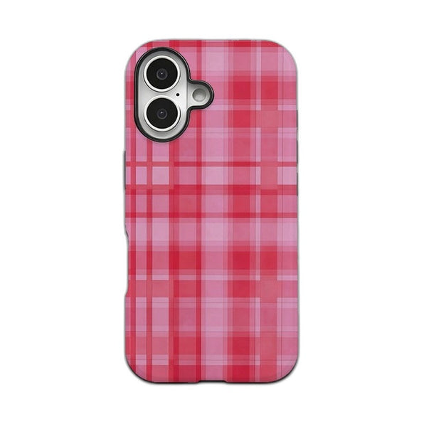 チェック柄 iPhoneケース 韓国 レッド メイン(白底)