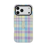 ストラップ付き 格子柄 iPhoneケース レインボー メイン(白底)