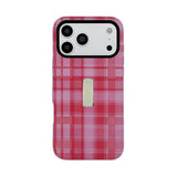 ストラップ付き 格子柄 iPhoneケース ローズピンク メイン(白底)