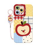りんごチェック柄 iPhoneケース ピンク リングストラップ付き背面商品画像