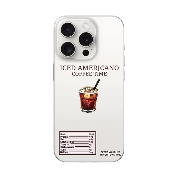 アイスコーヒー柄iPhoneケース クリア レンズ個別穴