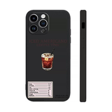 アイスコーヒー柄iPhoneケース ブラック シリコン レンズ個別穴