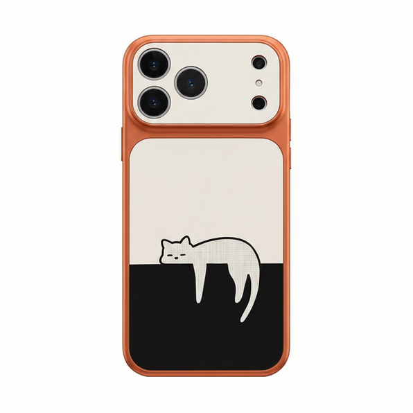 くつろぎねこ柄iPhoneケース オレンジ×ホワイト