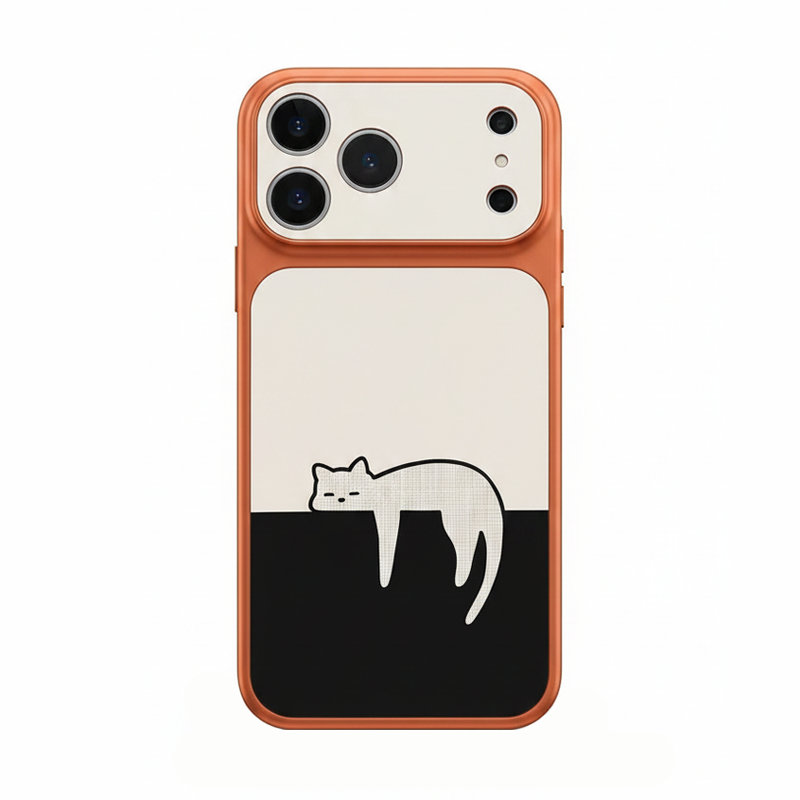 くつろぎねこ柄iPhoneケース オレンジ×ホワイト