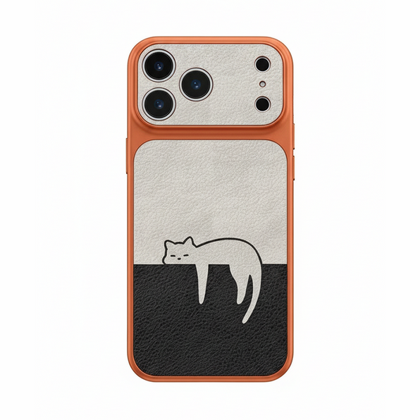 くつろぎねこ柄iPhoneケース オレンジ×グレー