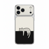 くつろぎねこ柄iPhoneケース シルバー×ホワイト