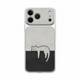 くつろぎねこ柄iPhoneケース シルバー×グレー