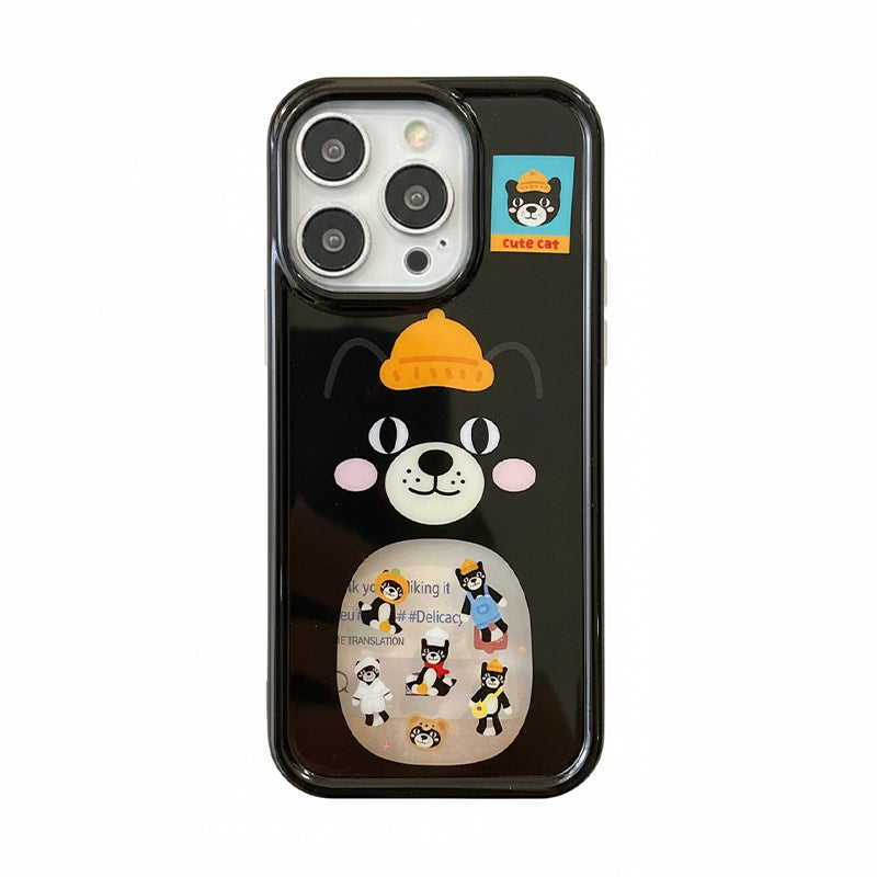 帽子ねこ柄iPhoneケース ブラック(ケース単品)