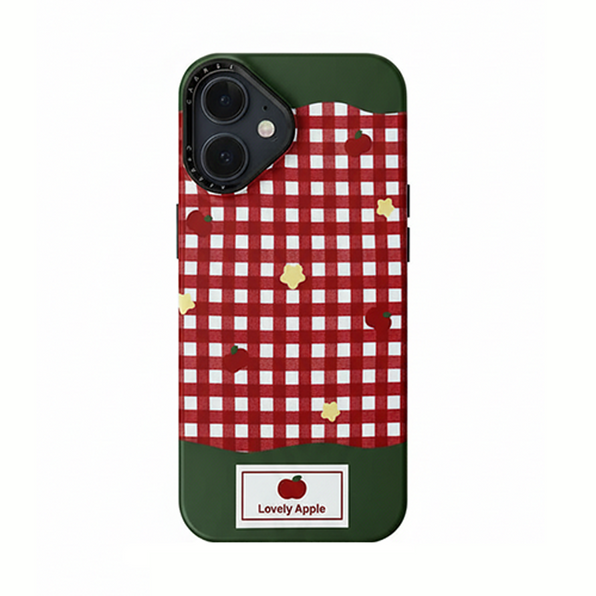 りんご柄チェックiPhoneケース グリーン×レッド(ケース単品)