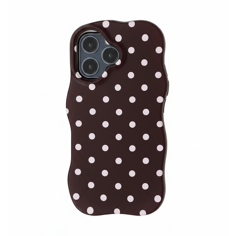 ドット柄ハートiPhoneケース ブラウン×ピンク(ケース単品)