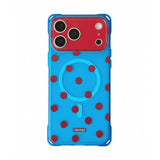 ドット柄フラワースタンドiPhoneケース ブルー×レッド(ケース単品)