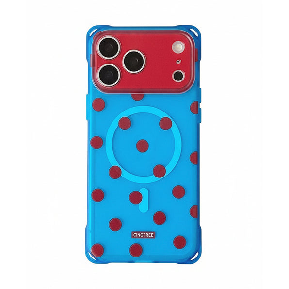 ドット柄フラワースタンドiPhoneケース ブルー×レッド(ケース単品)