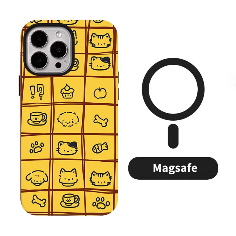 イエロー格子 アニマルライン iPhoneケース イエロー(マグネット式ケース単品)