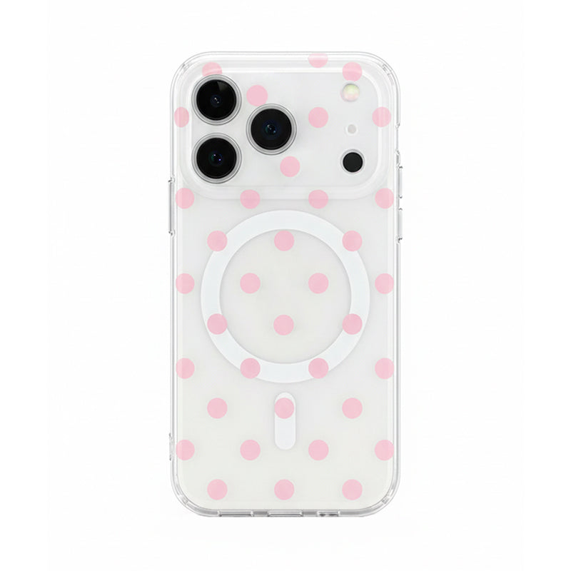 カラフルドット 透明感 マグネット式iPhoneケース クリア×ピンク(ケース単品)