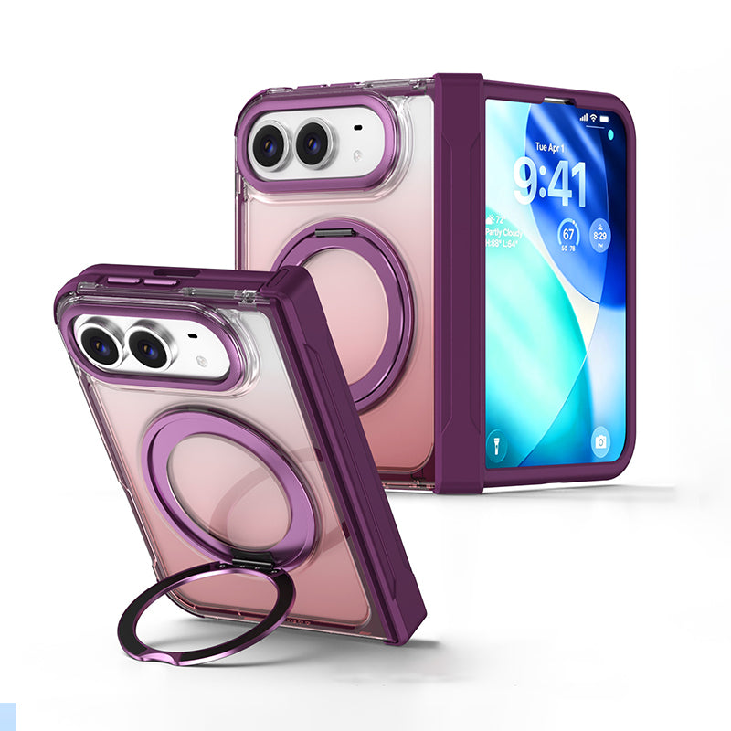 回転リング クリア配色 折りたたみiPhoneケース パープル