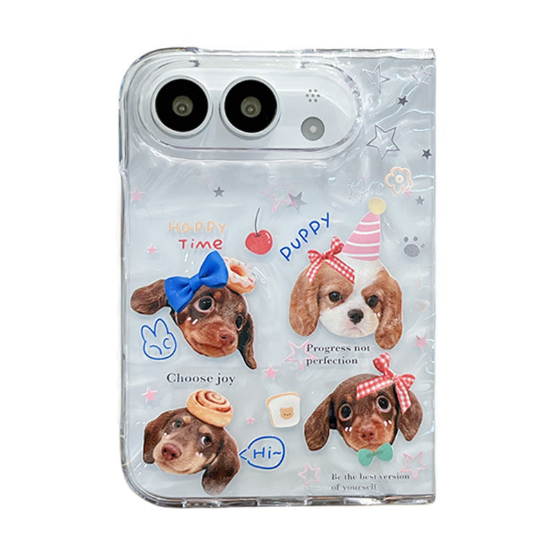 ネコ＆イヌ クリアしわ模様 折りたたみiPhoneケース クリア(イヌ・ケース単品)