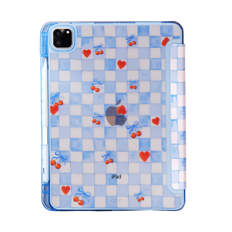 ブルーチェック チェリー＆ハート iPadケース iPadケース(単品)