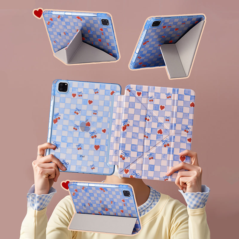 ブルーチェック チェリー＆ハート iPadケース 使用・構造イメージ 3