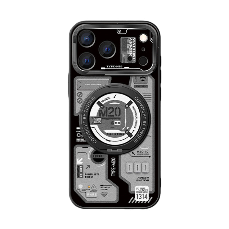 テック柄 回転リング iPhoneケース ブラック