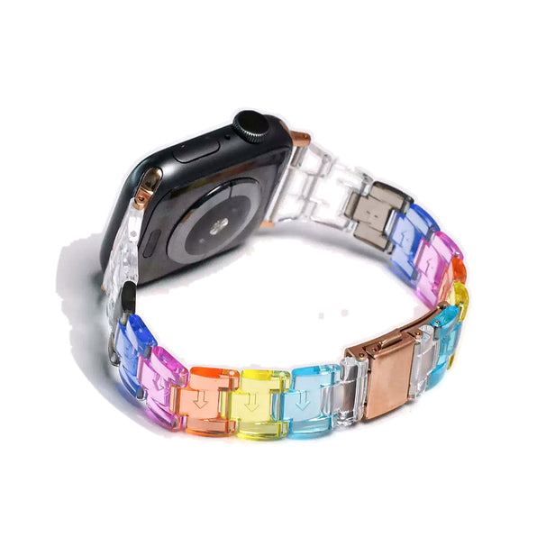 Rainbow-colored clear resin adjustable Apple Watch band (available in 8 colors)