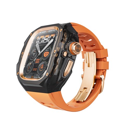 スモークブラック×ローズ × オレンジベルト(ローズゴールドバタフライ) Apple Watch Ultra ケース一体型バンド SKU