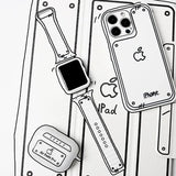 マグネットホワイト＋ホワイトケース Apple Watch モノクロ線画シリコンバンド SKU
