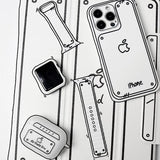 マグネットホワイト＋ホワイトケース(フィルム付) Apple Watch モノクロ線画シリコンバンド SKU