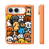 ドッグ＆キャット柄の折りたたみスマホケース、正面と側面の実物参考画像
