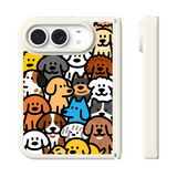 ドッグ＆キャット柄の折りたたみスマホケース、正面と側面の実物参考画像
