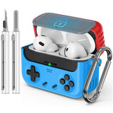 AirPods ケース ゲームコントローラー型 レッド×ブルー クリーニングペン付き レトロゲーム機風 Pro第3世代 第4世代対応